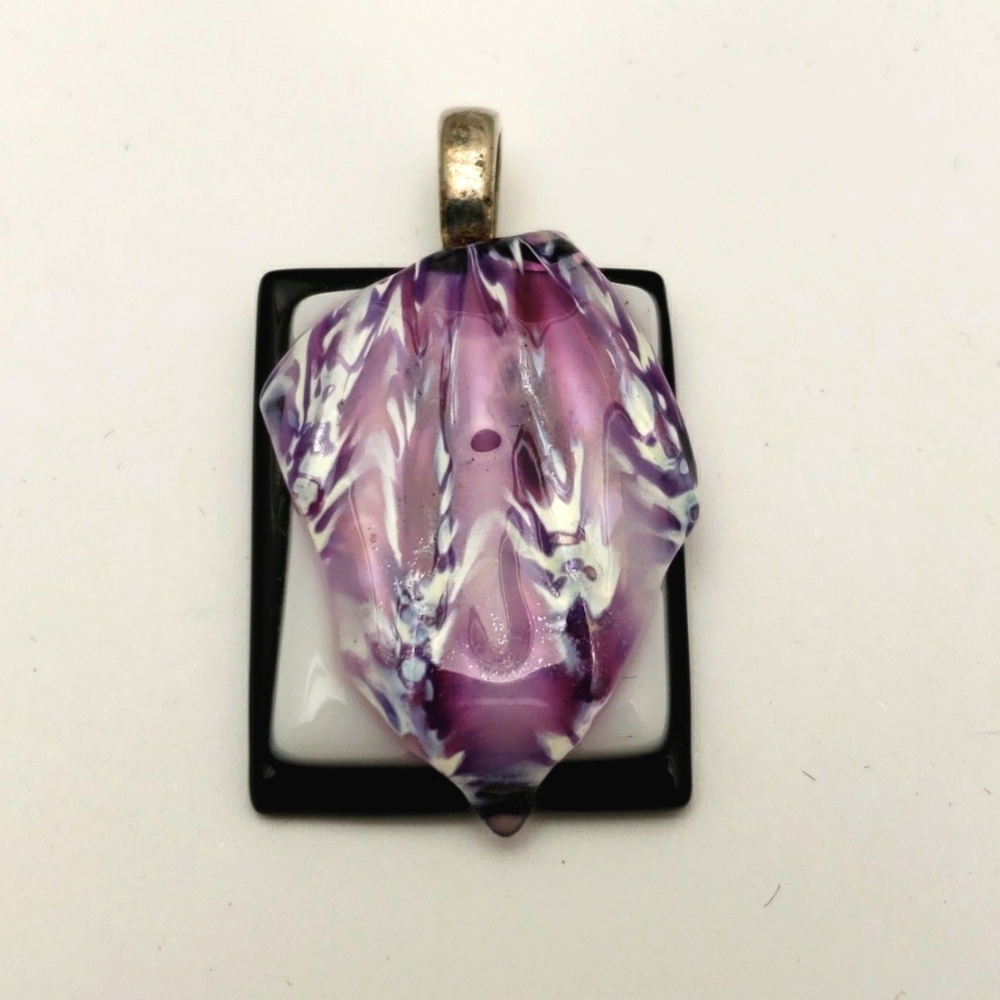Dichroic glass pendant, purple fused glass necklace